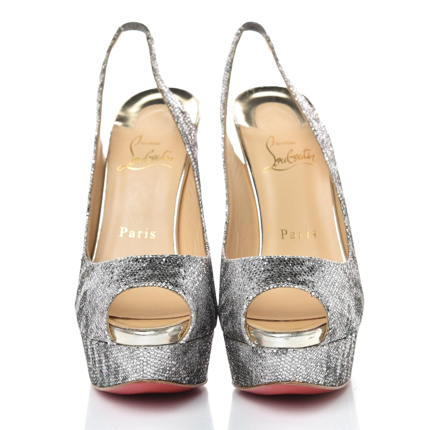 Glitter Sirene Lady Peep Sling 150 Pumps 37.5 Silver Light Gold