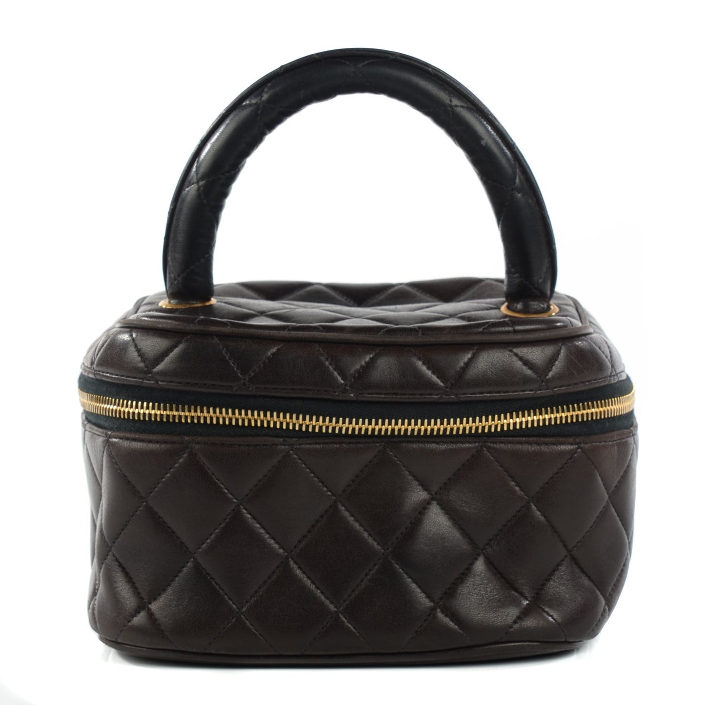 Lambskin Quilted Vanity Cosmetic Case Black