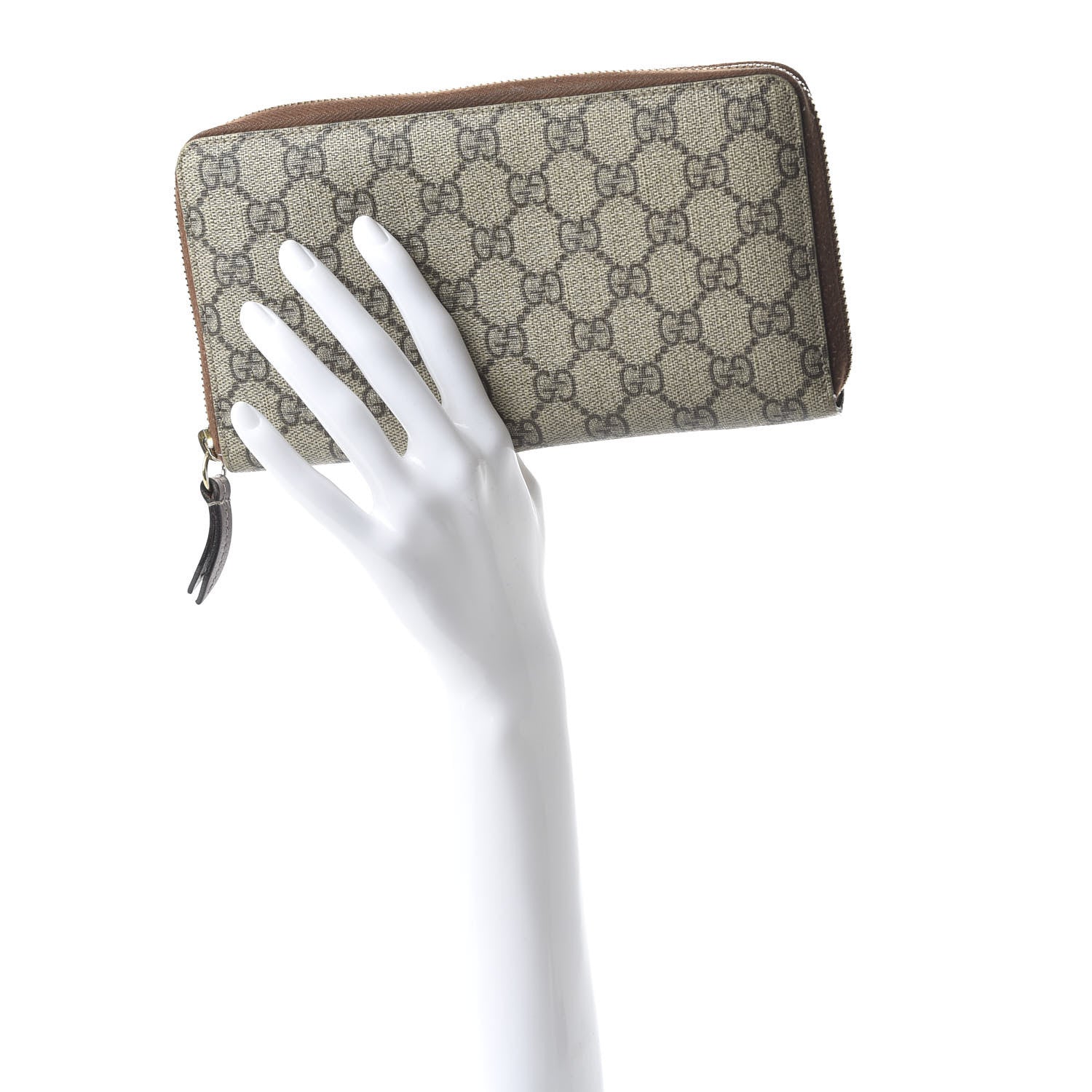 Gucci GG Supreme Monogram Cuoio Toscano Zip Around Organizer Wallet Beige Ebony Cuir 2 of 9