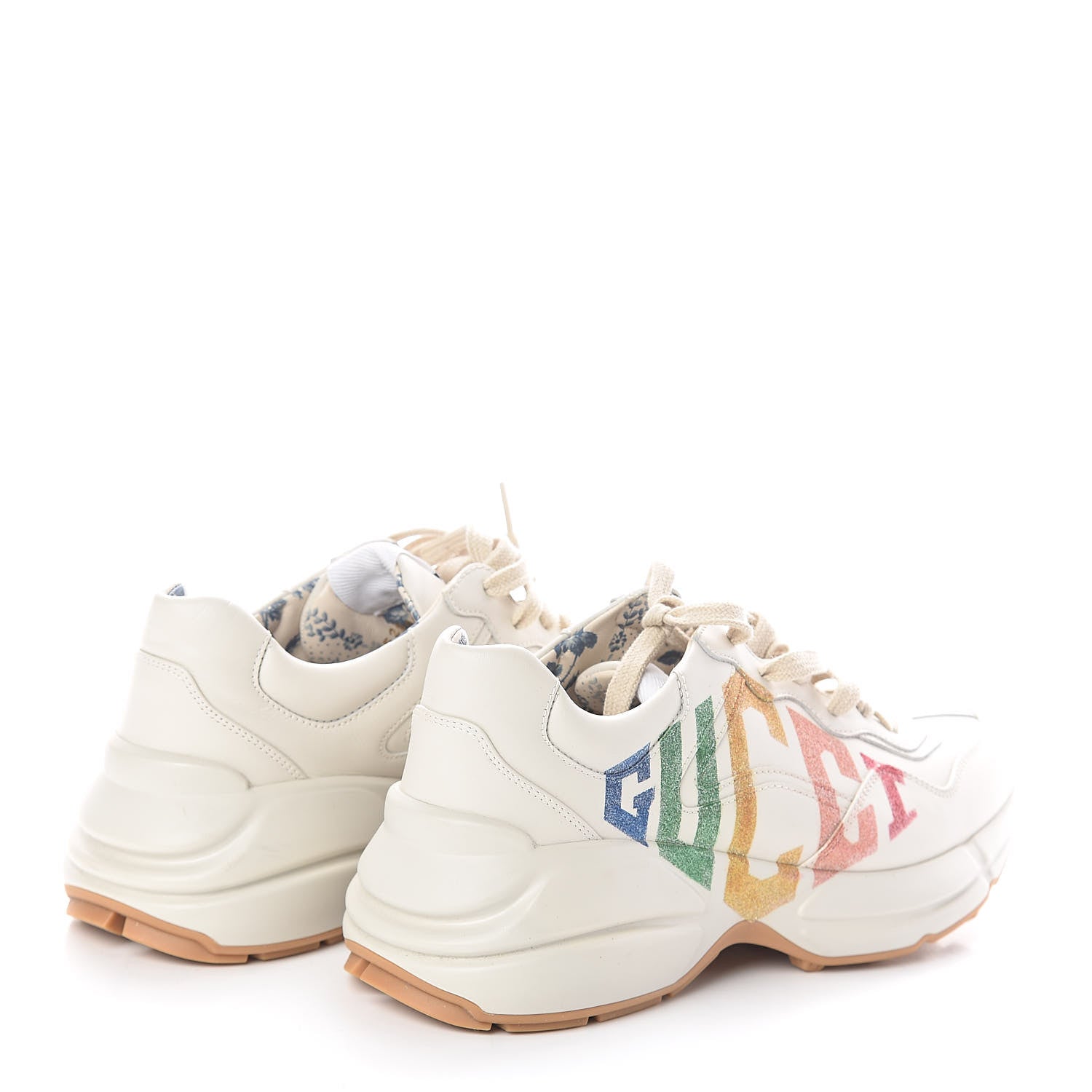Gucci Calfskin Glitter Game Logo Womens Rhyton Sneakers 37 Mystic White 4 of 7