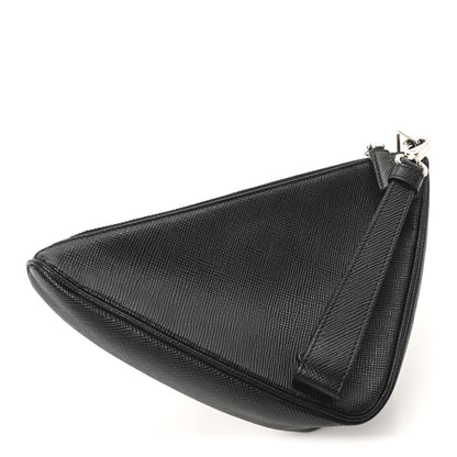 Prada Saffiano Cuir Triangle Logo Embossed Triangle Wristlet Black 3 of 10