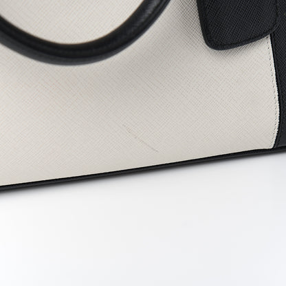 Prada Saffiano Lux Colorblock Medium Galleria Double Zip Tote Black Talco 9 of 13