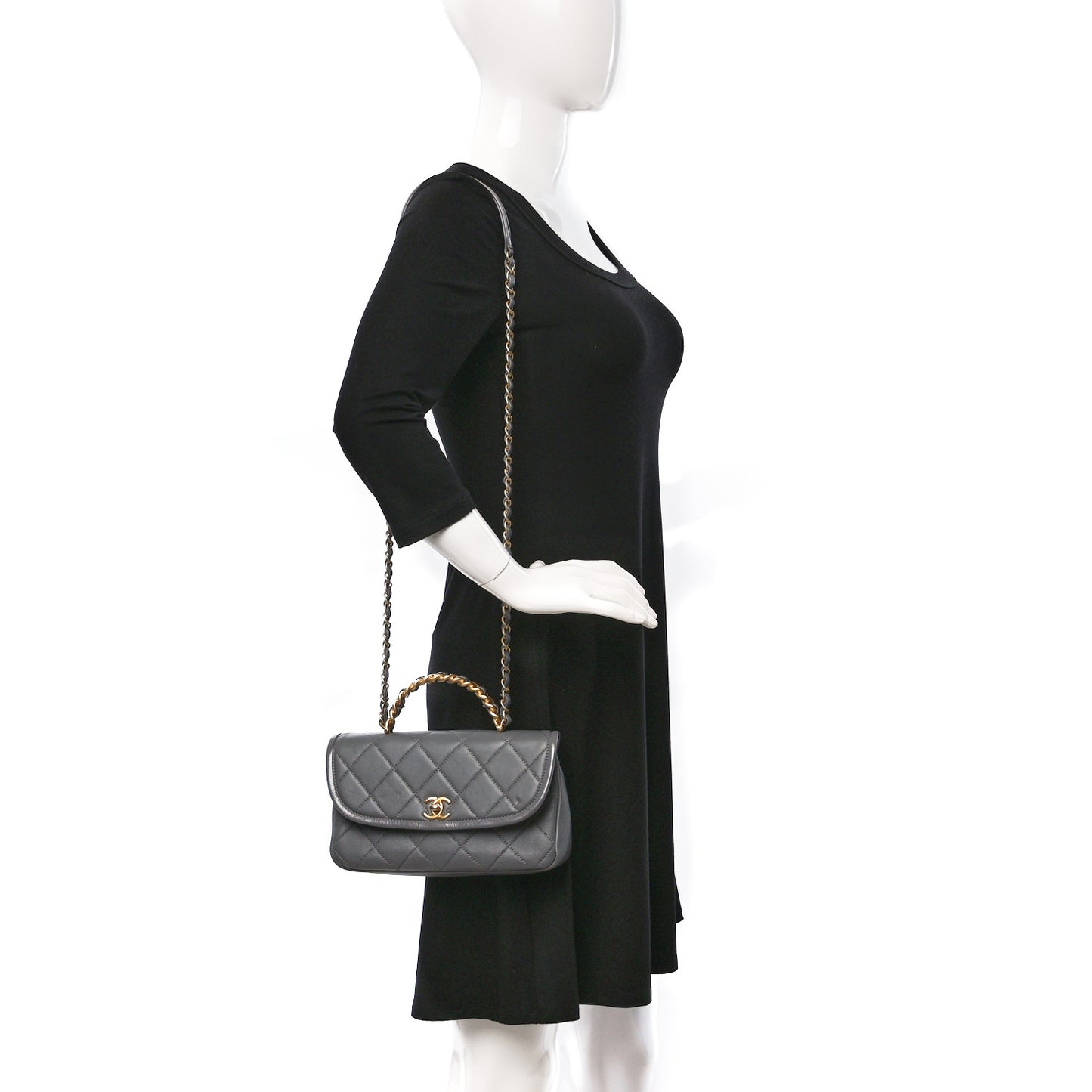 Lambskin Quilted Small La Parisienne Top Handle Flap Grey