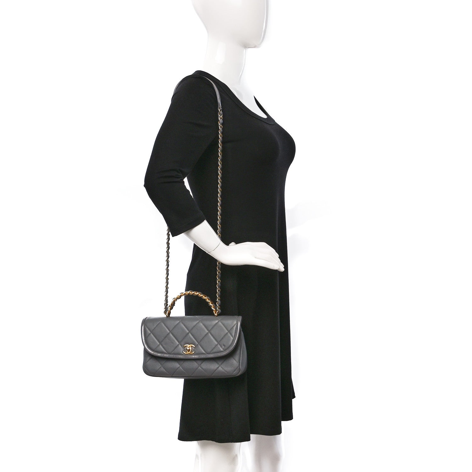 Chanel Lambskin Quilted Small La Parisienne Top Handle Flap Grey 2 of 9