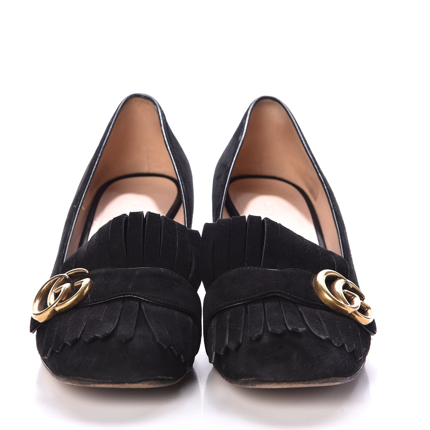 Gucci Kid Scamosciato GG Marmont Fringe 50mm Loafer Pumps 39 Black 2 of 9