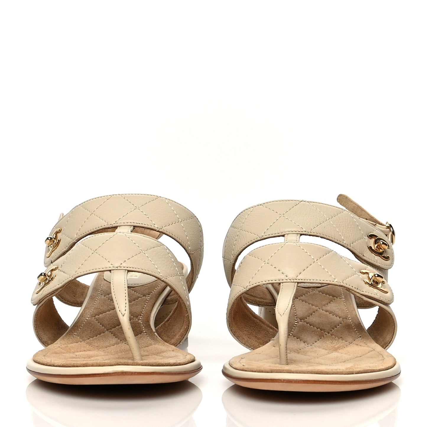 Calfskin Quilted CC Turnlock Sandals 40 Dark White