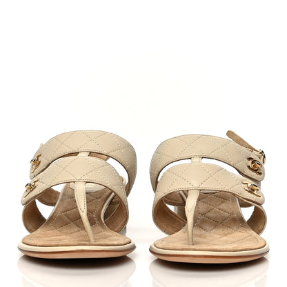 Chanel Calfskin Quilted CC Turnlock Sandals 40 Dark White 2 of 7