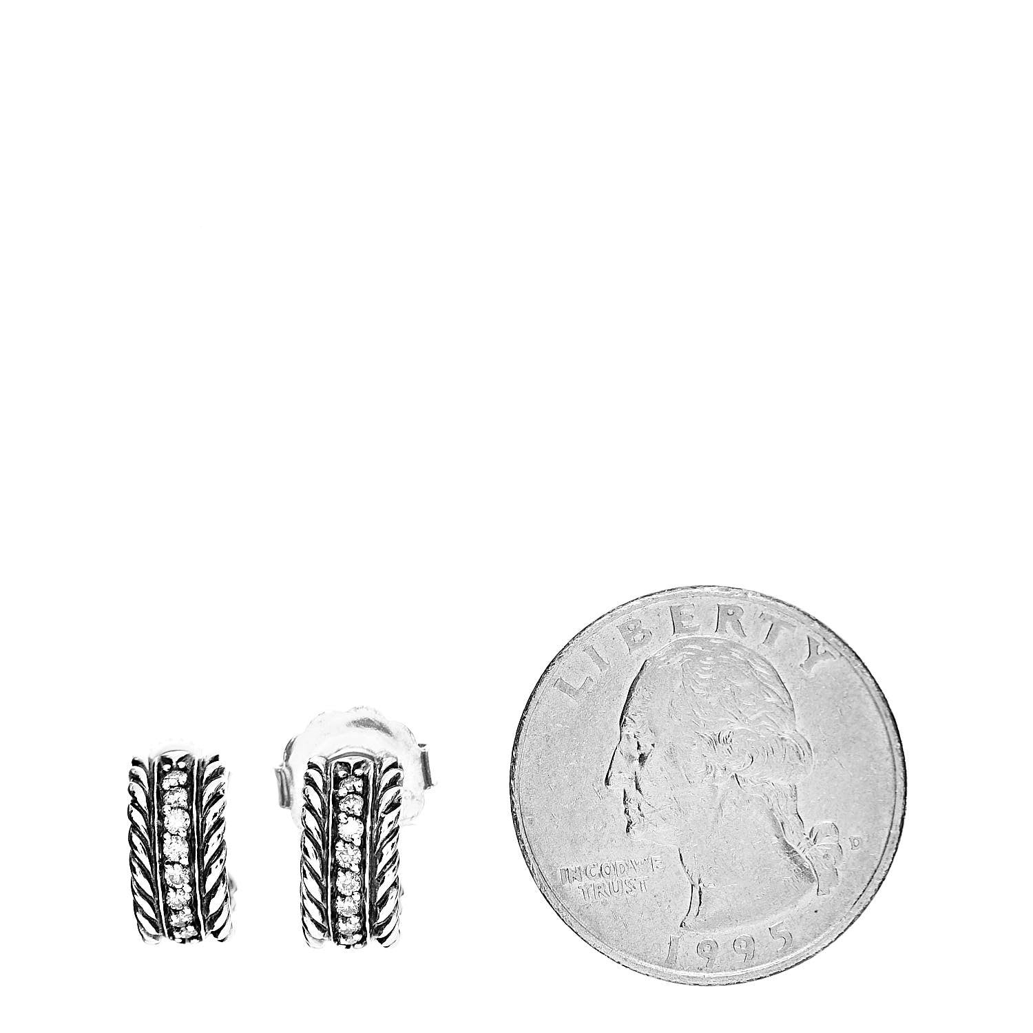 David Yurman Sterling Silver Diamond 12mm Cable Hoop Earrings 2 of 4