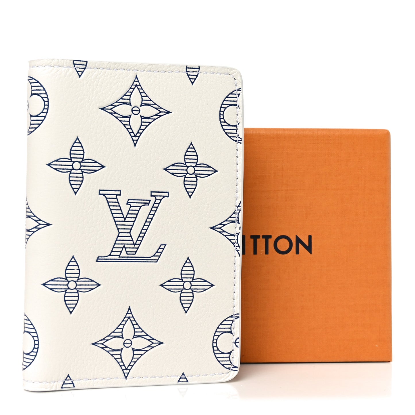 Calfskin Monogram Shadow Pocket Organizer NM White Navy