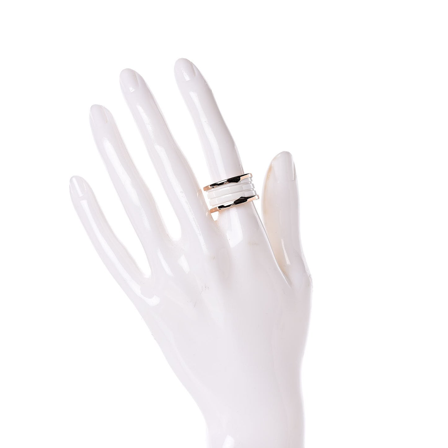 18K Rose Gold White Ceramic B.Zero1 Four-Band Ring 53 6.25