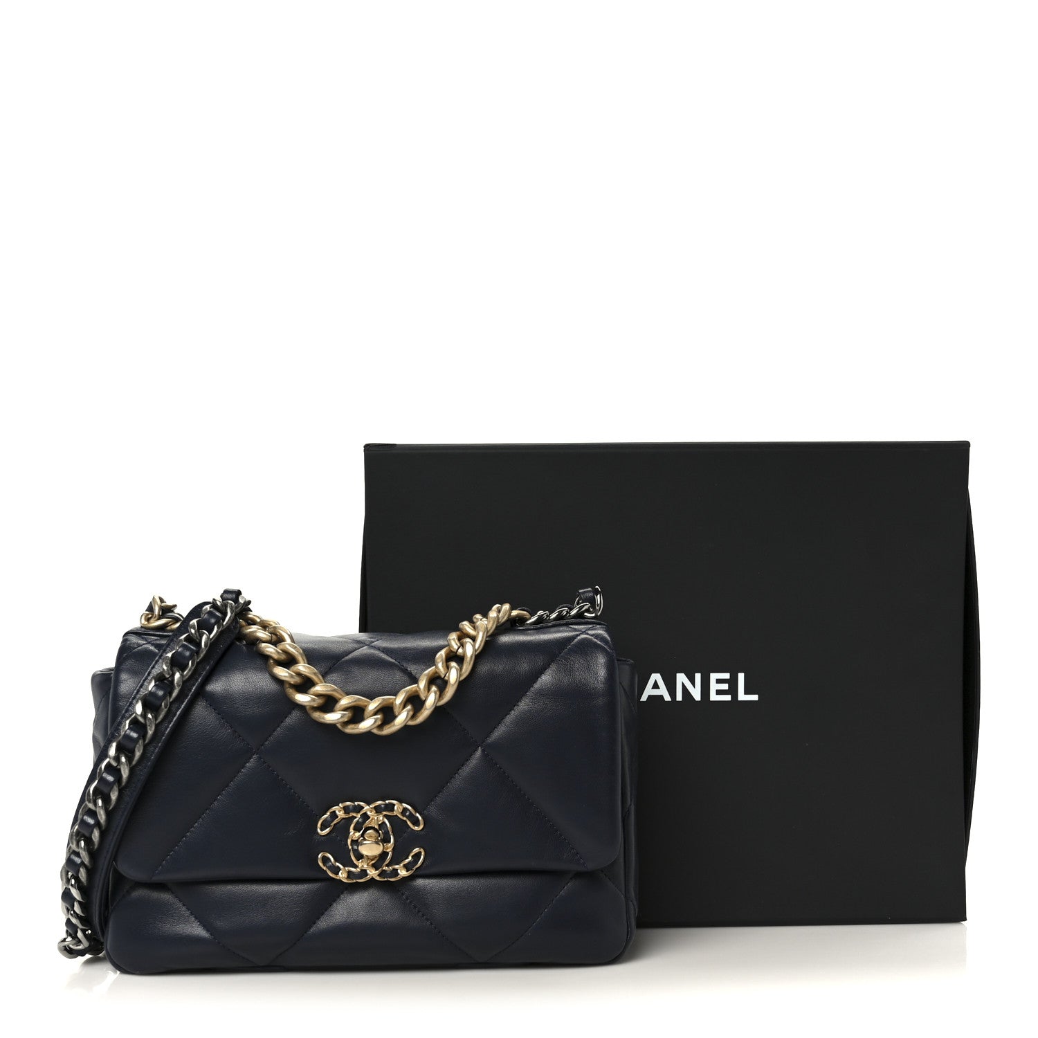 Chanel Lambskin Quilted Medium Chanel 19 Flap Navy Blue 11 of 11