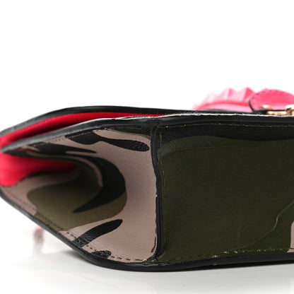 Valentino Garavani Nappa Canvas Camouflage Medium Glam Lock Rockstud Flap Fuxia Fluo 9 of 13
