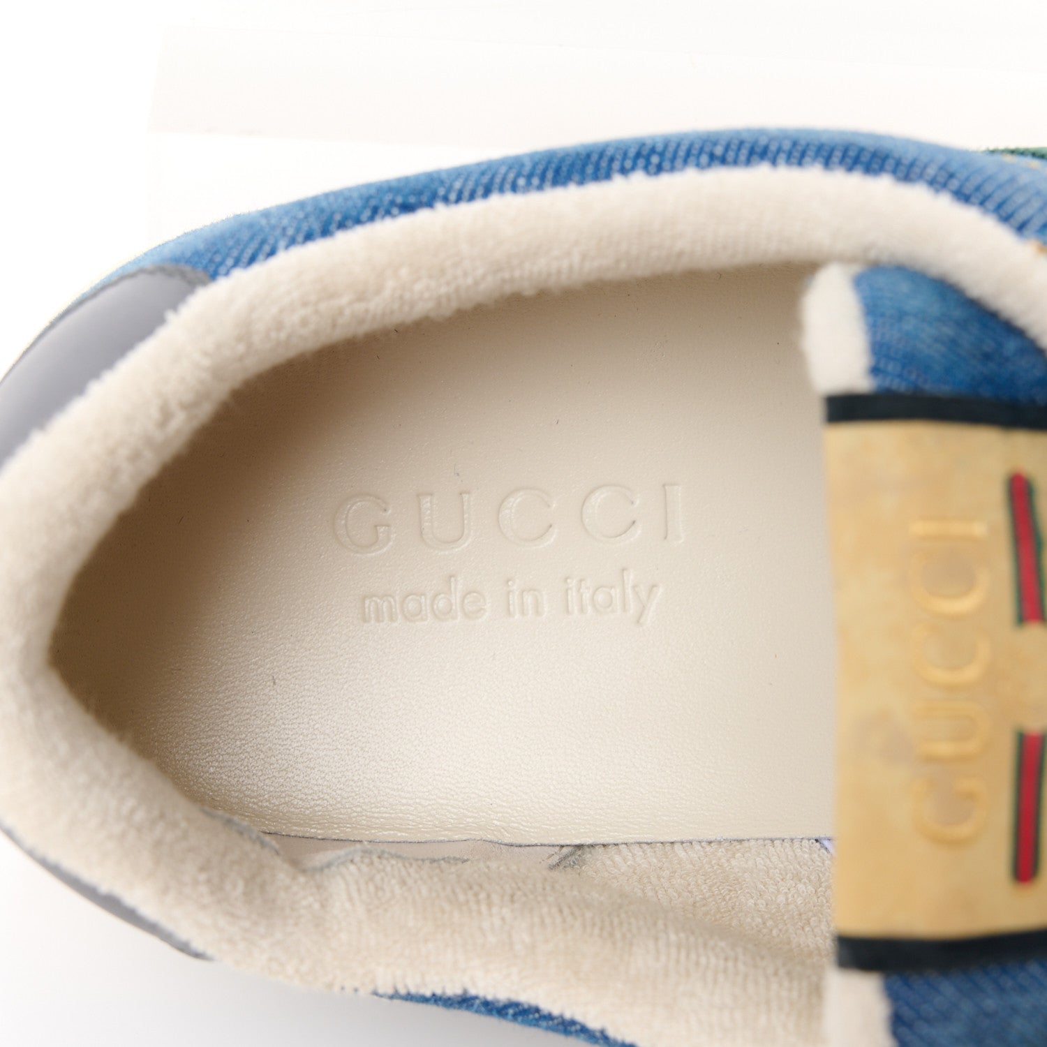 Gucci Denim Calfskin Web Mens Screener Sneakers 8.5 Indigo Blue 8 of 10