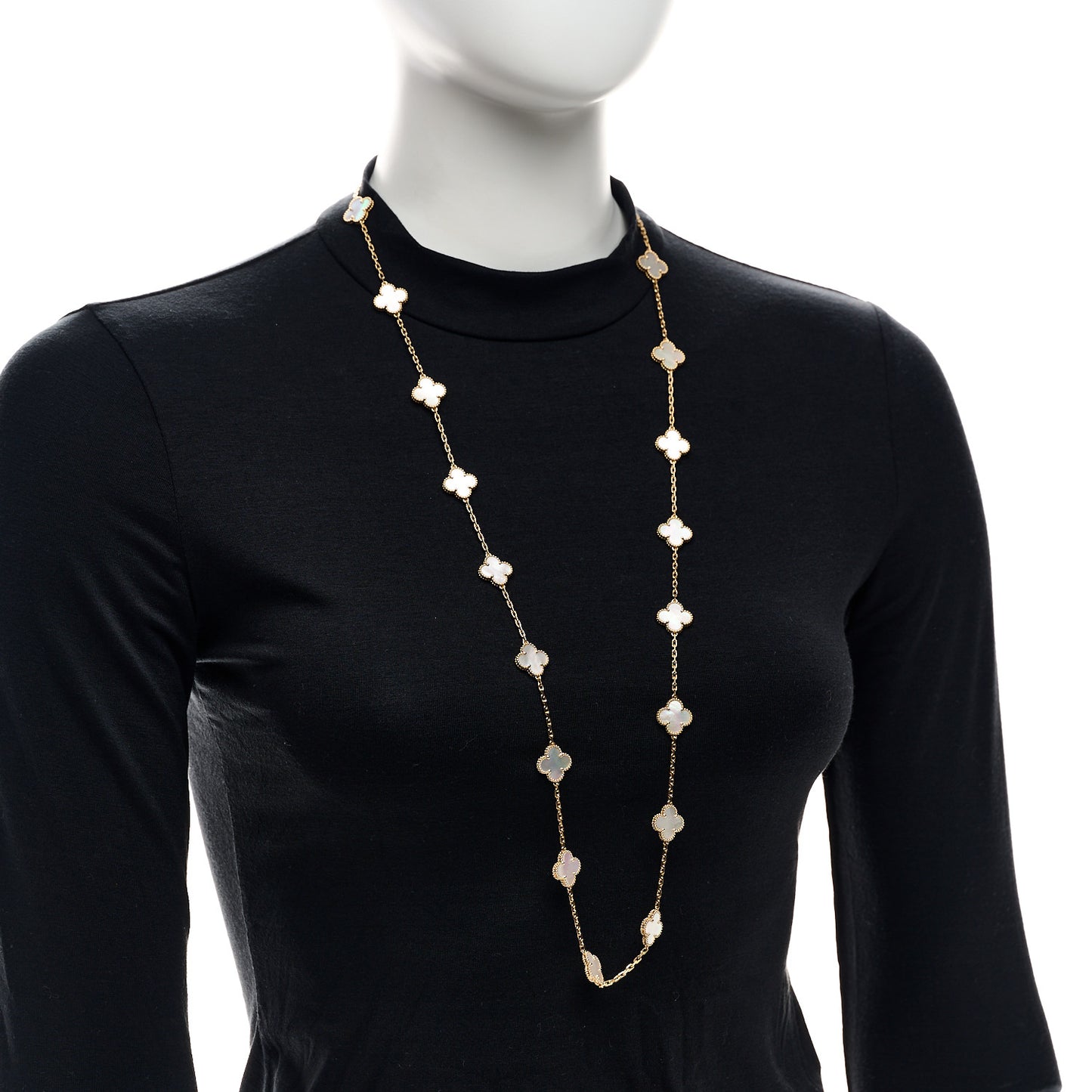 18K Yellow Gold Mother of Pearl 20 Motifs Vintage Alhambra Necklace