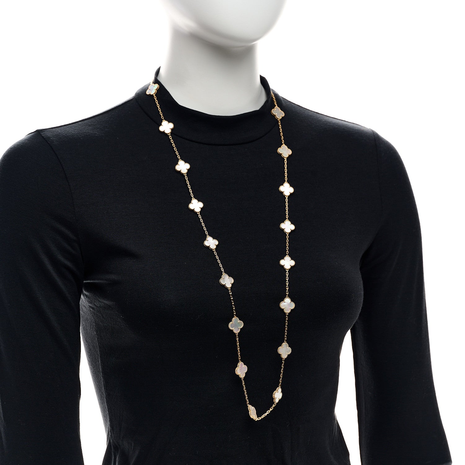 Van Cleef & Arpels 18K Yellow Gold Mother of Pearl 20 Motifs Vintage Alhambra Necklace 2 of 6