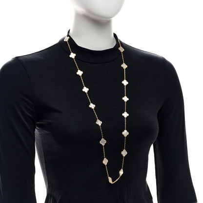 Van Cleef & Arpels 18K Yellow Gold Mother of Pearl 20 Motifs Vintage Alhambra Necklace 2 of 6