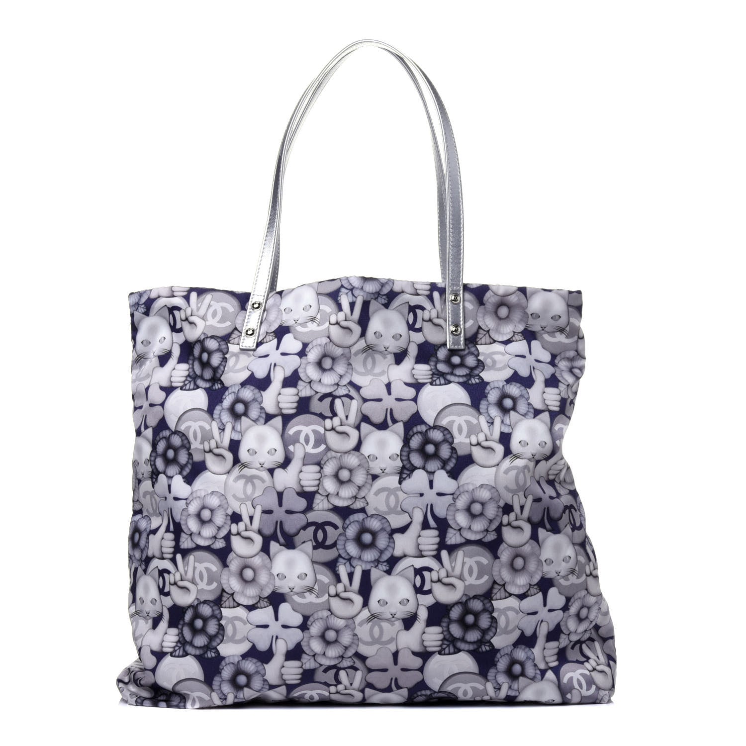 Chanel Nylon Cat Emoticon Tote Navy Silver 1 of 10