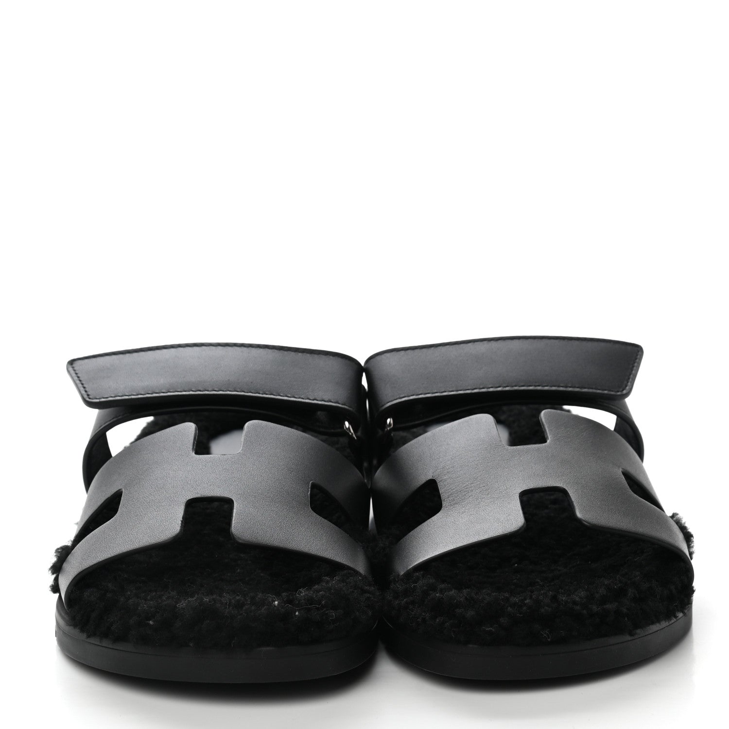 Hermes Calfskin Woolskin Womens Chypre Sandals 39.5 Black 2 of 10