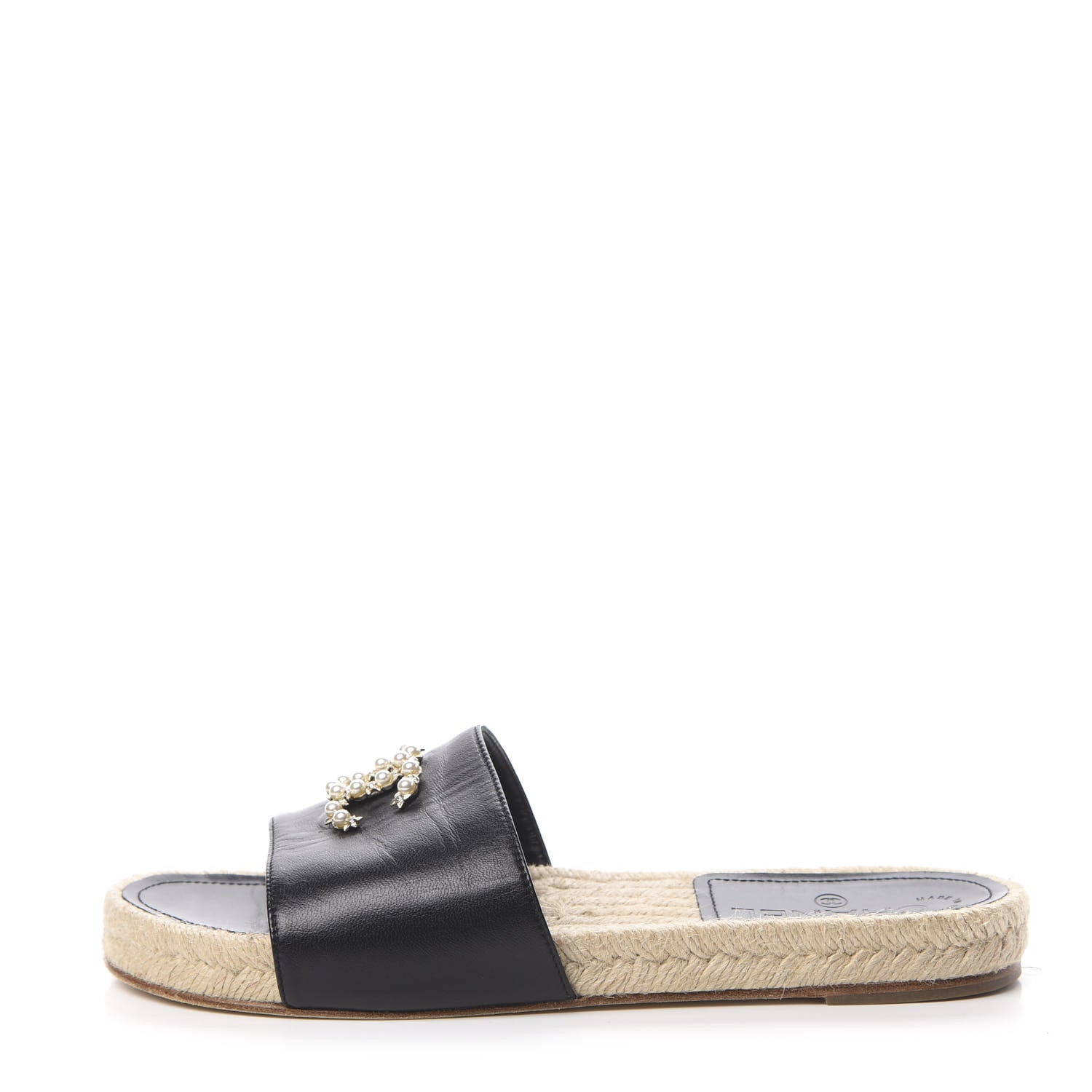 Chanel Lambskin Pearl CC Espadrille Slip On Sandals 39 Black 1 of 11