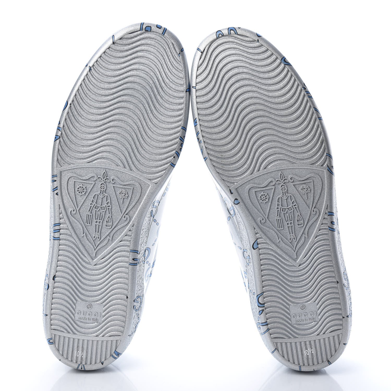 Gucci Miro Rubber Wax GucciGhost Print Mens New Ace Sneakers 10.5 Silver 5 of 8