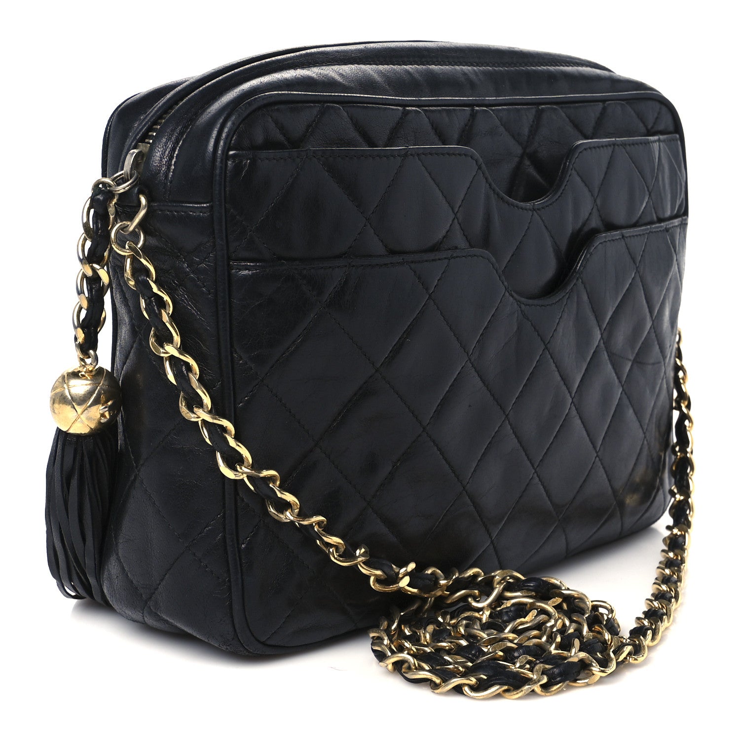 Chanel Lambskin Quilted CC Tassel Camera Case Black 3 of 12