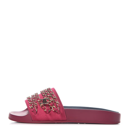 Chanel Satin Chain Flat Sandals 35 Dark Fuchsia 1 of 11