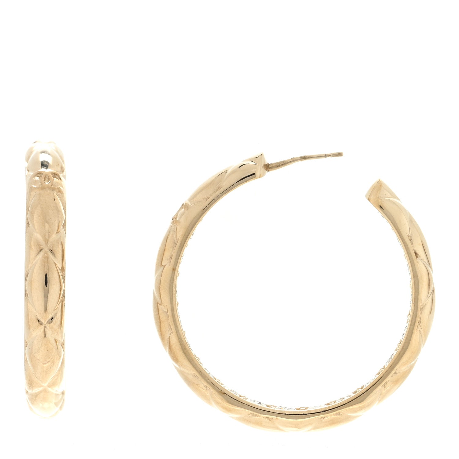 Chanel Crystal Quilted CC Hoop Earrings Gold 1 of 4