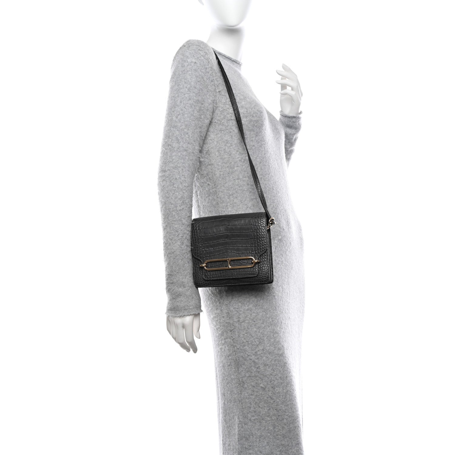 Hermes Matte Alligator Mini Sac Roulis Graphite 2 of 14