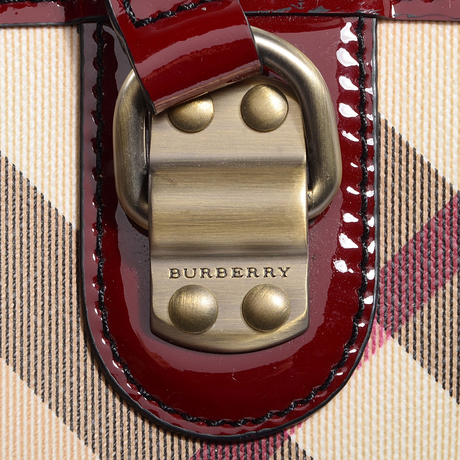 Burberry Patent Trim Small Nova Check Tote Red 10 of 10