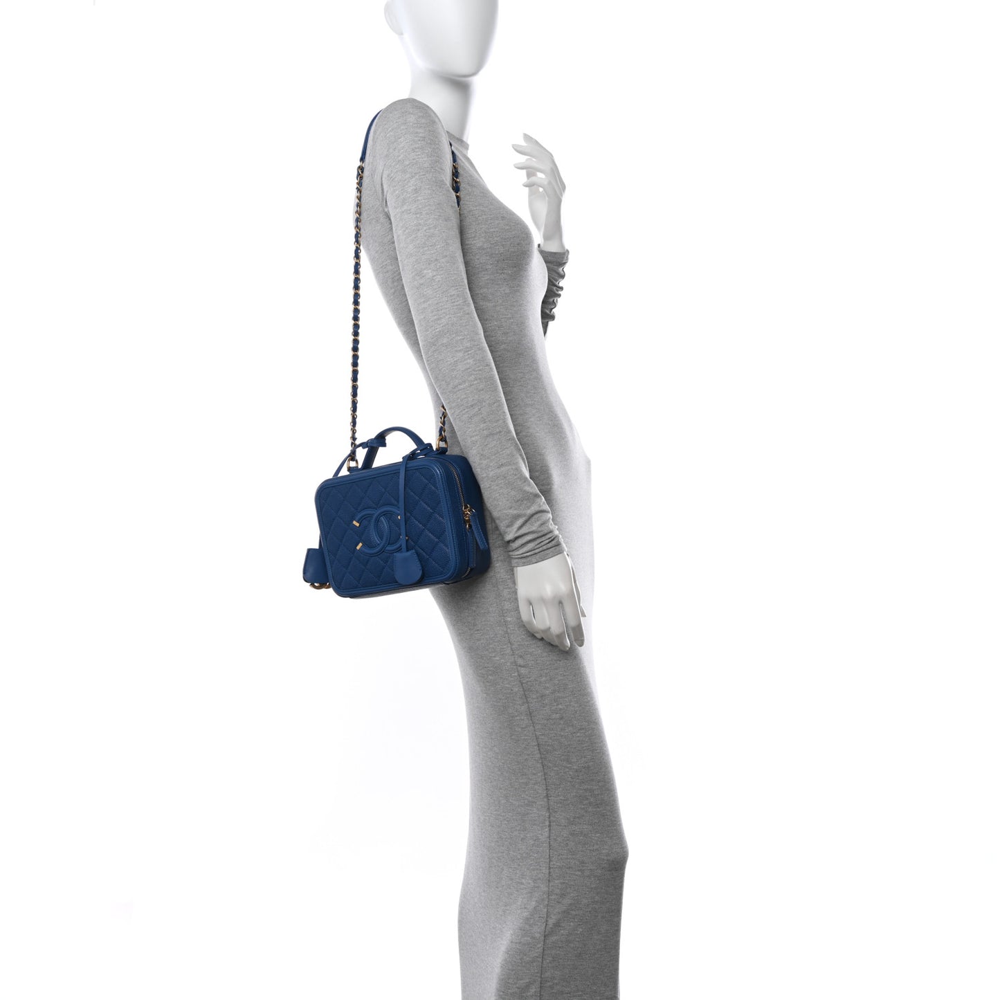 Caviar Quilted Medium CC Filigree Vanity Case Dark Blue