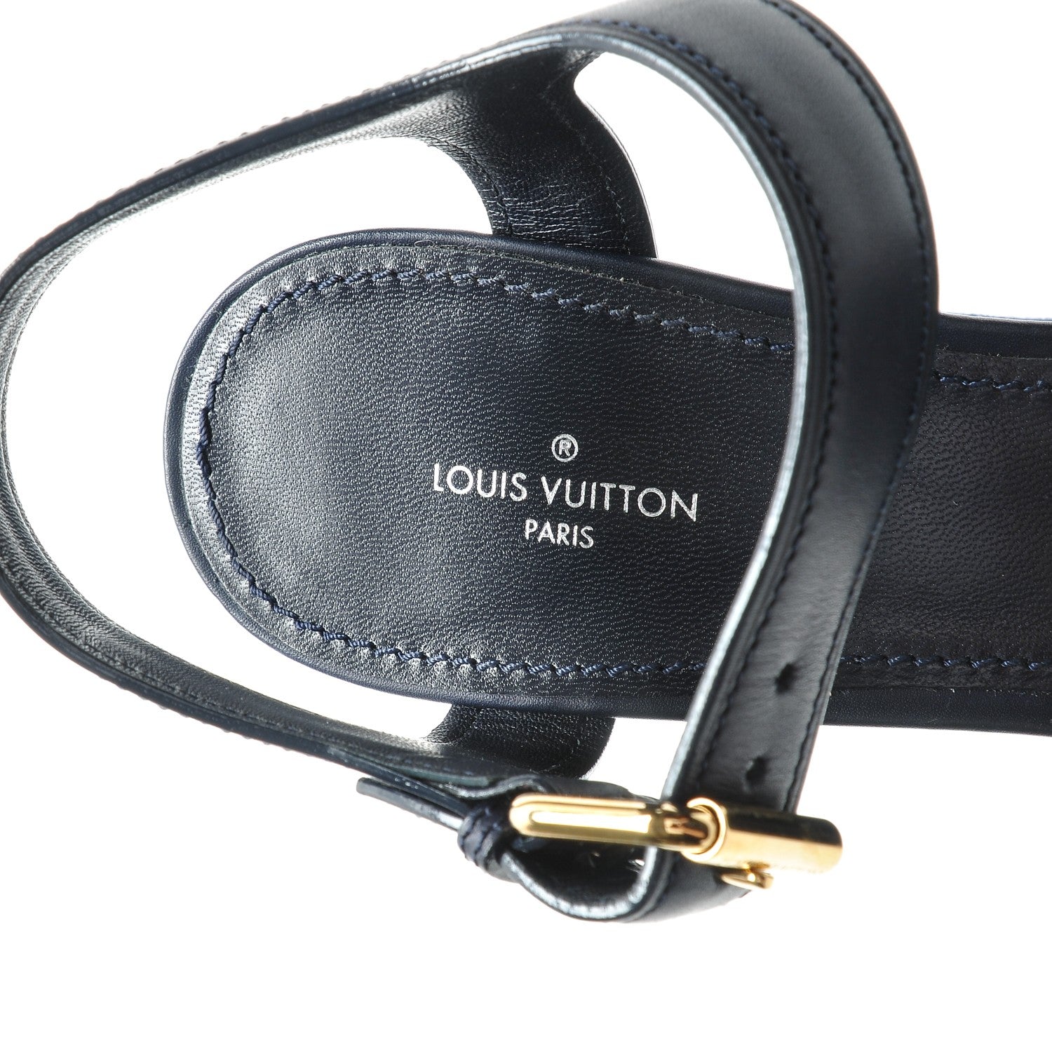 Louis Vuitton Calfskin Monogram Denim Waterfall Wedge Sandals 38 Blue 7 of 8
