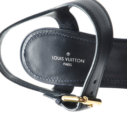 Louis Vuitton Calfskin Monogram Denim Waterfall Wedge Sandals 38 Blue 7 of 8
