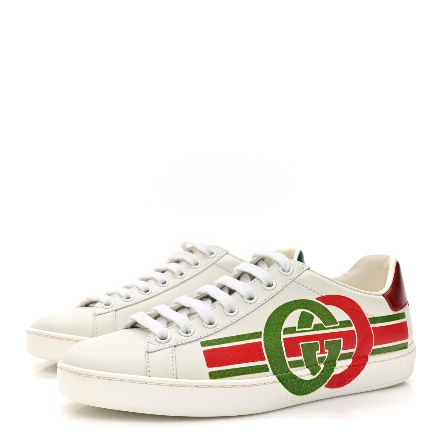 Calfskin Interlocking G Womens New Ace Sneakers 35.5 White Red Flame Green