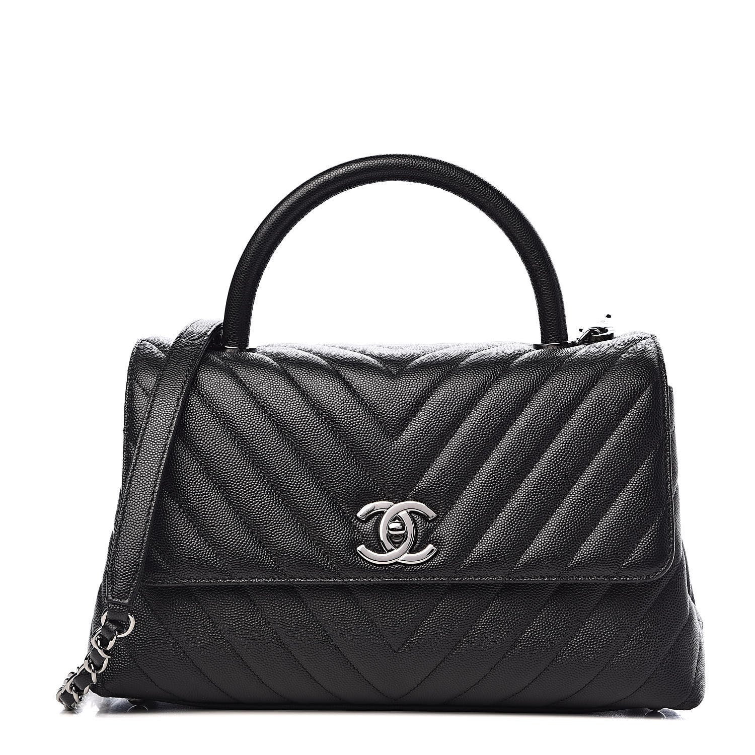 Chanel Caviar Chevron Quilted Small Coco Handle Flap Black 1 of 10