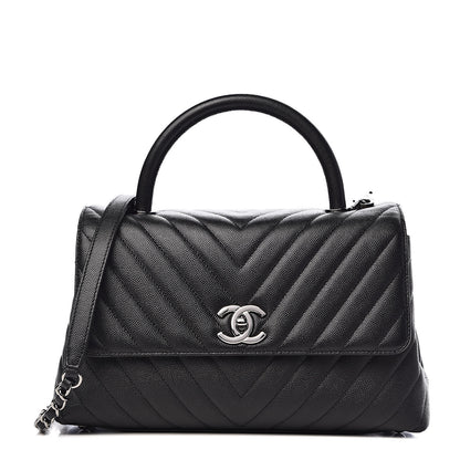 Chanel Caviar Chevron Quilted Small Coco Handle Flap Black 1 of 10