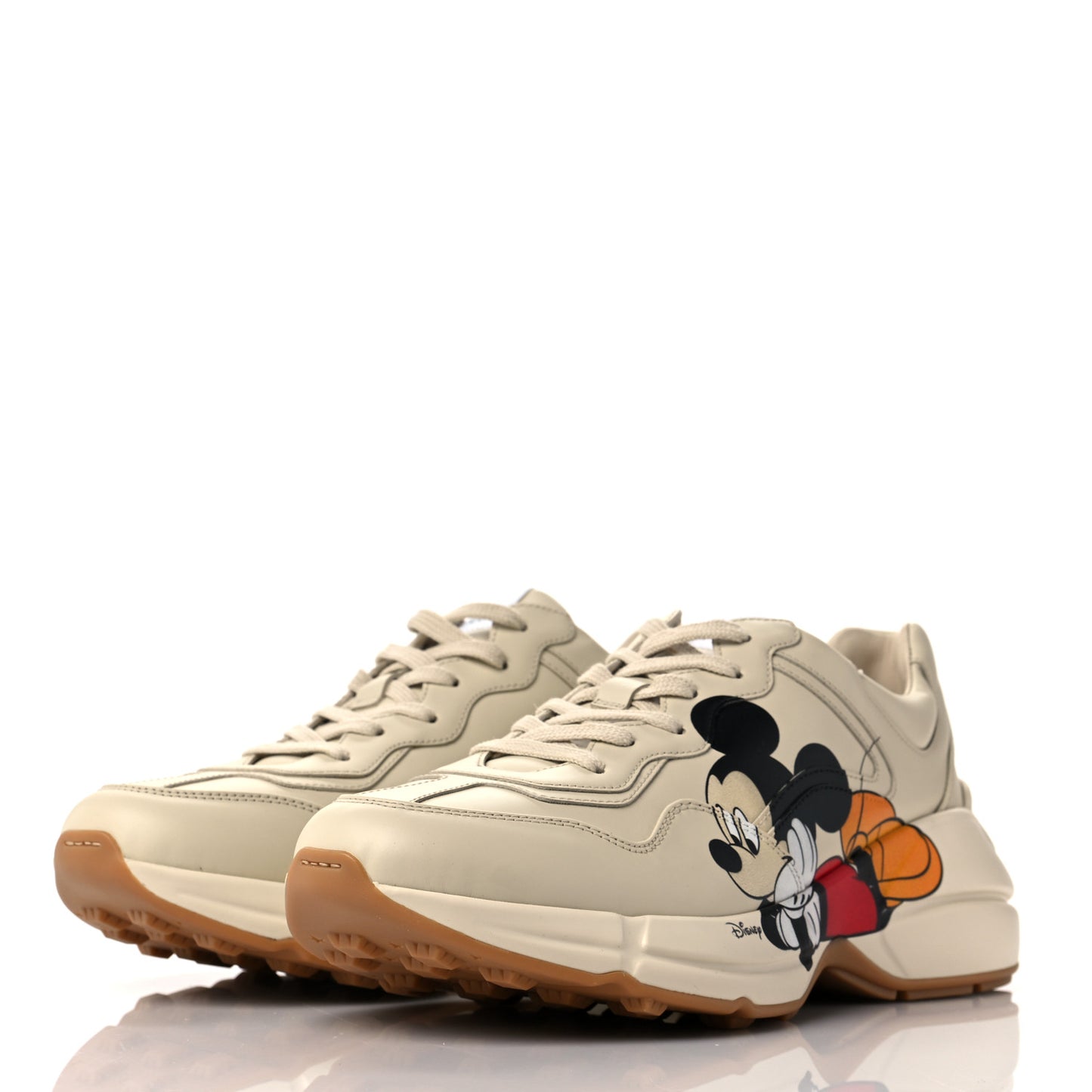 X DISNEY Calfskin Mickey Mouse Womens Rhyton Sneakers 41 Ivory