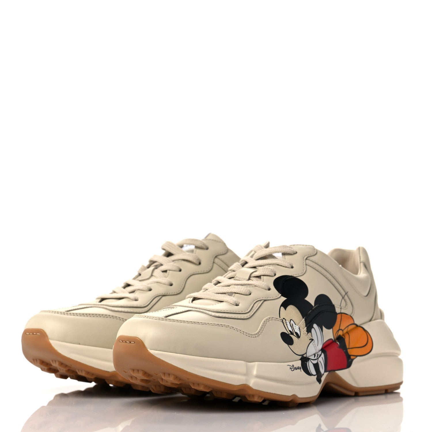 Gucci X DISNEY Calfskin Mickey Mouse Womens Rhyton Sneakers 41 Ivory 3 of 8