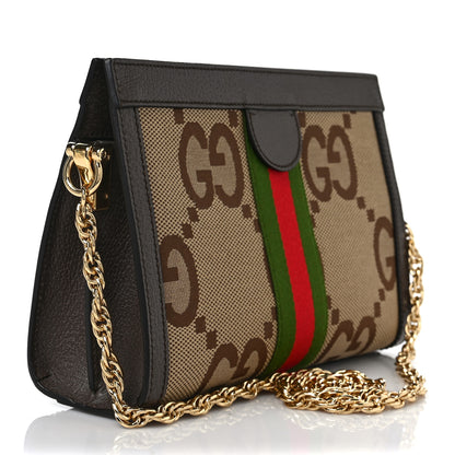 Gucci Monogram Jumbo GG Textured Dollar Calfskin Web Small Ophidia Chain Shoulder Bag Camel Ebony New Acero 3 of 9