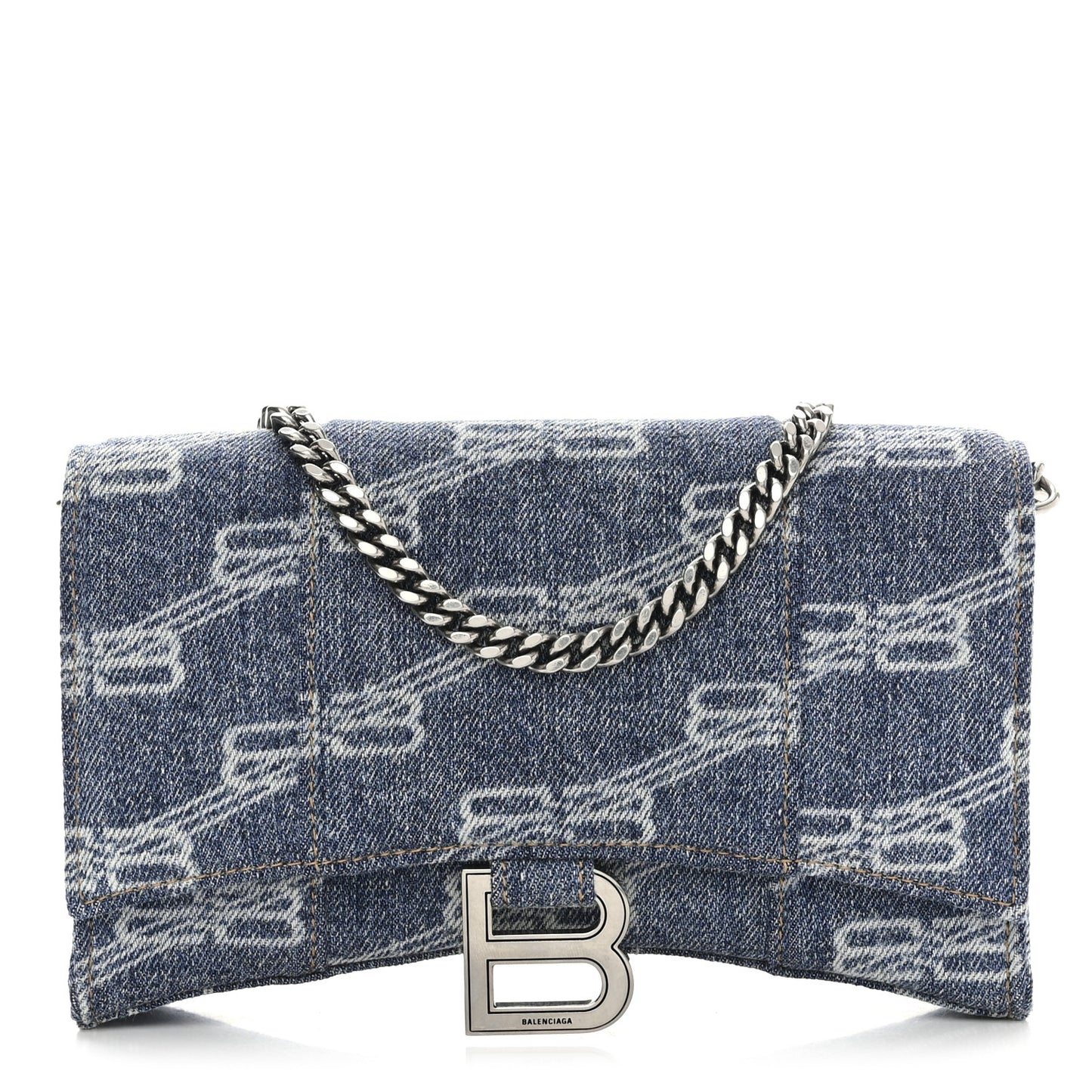 Denim BB Monogram Hourglass Chain Bag Blue