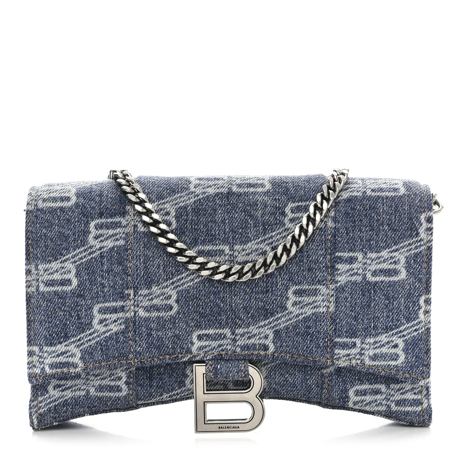 Balenciaga Denim BB Monogram Hourglass Chain Bag Blue 1 of 10