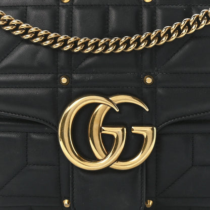 Gucci Calfskin Matelasse Studded Medium GG Marmont Shoulder Bag Black 9 of 12