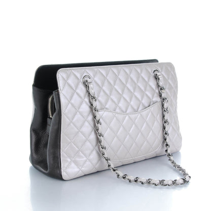 Chanel Metallic Calfskin Quilted Mademoiselle Tote Silver Black 3 of 7