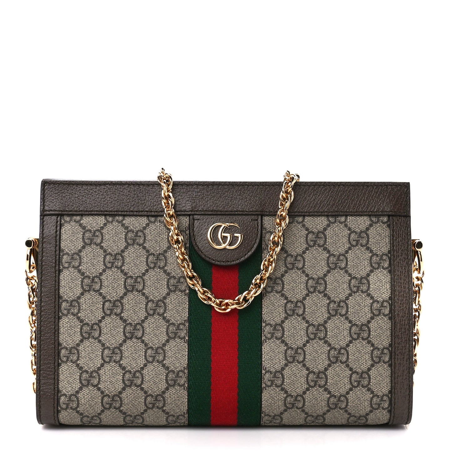 GG Supreme Monogram Web Small Ophidia Chain Shoulder Bag Brown