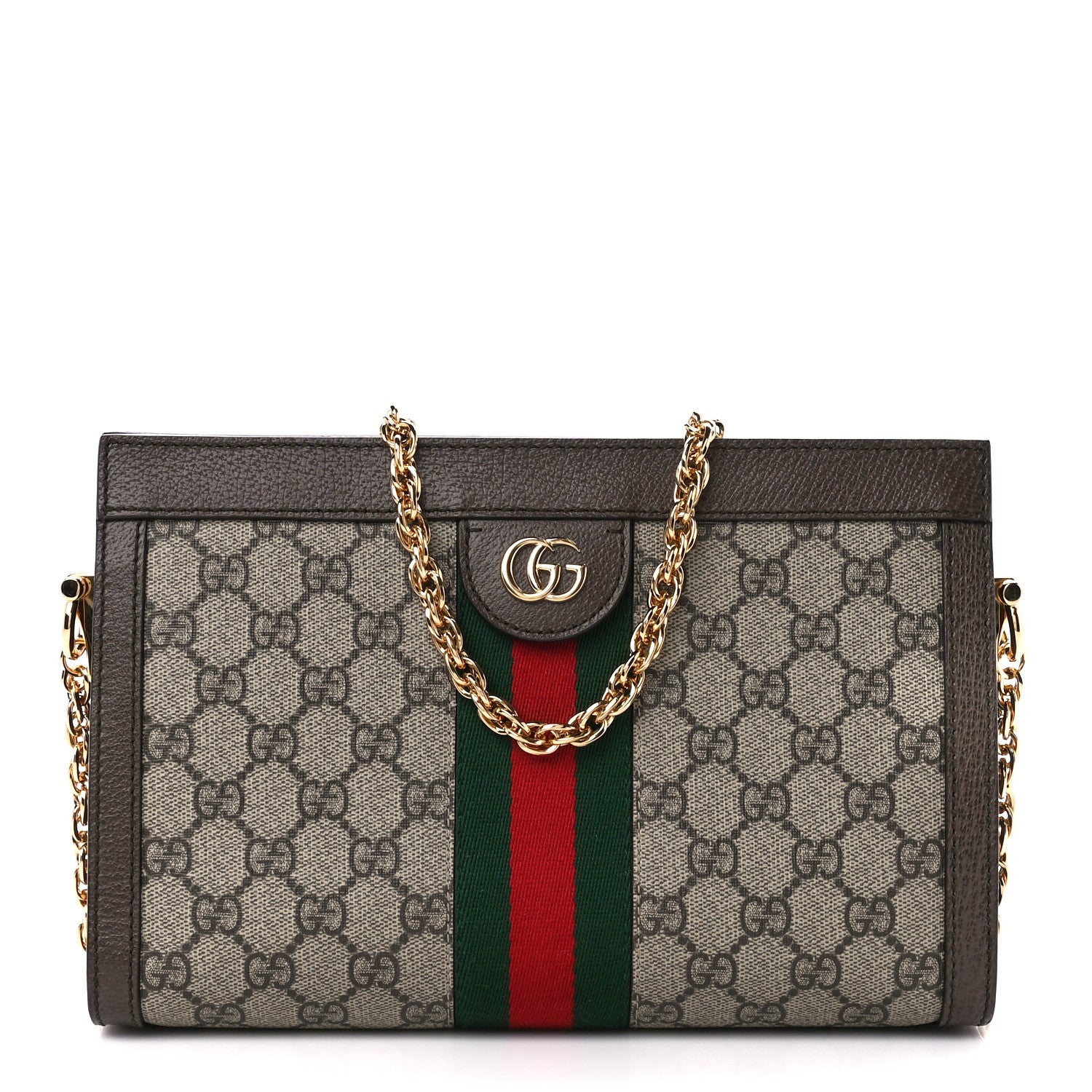 Gucci GG Supreme Monogram Web Small Ophidia Chain Shoulder Bag Brown 1 of 11