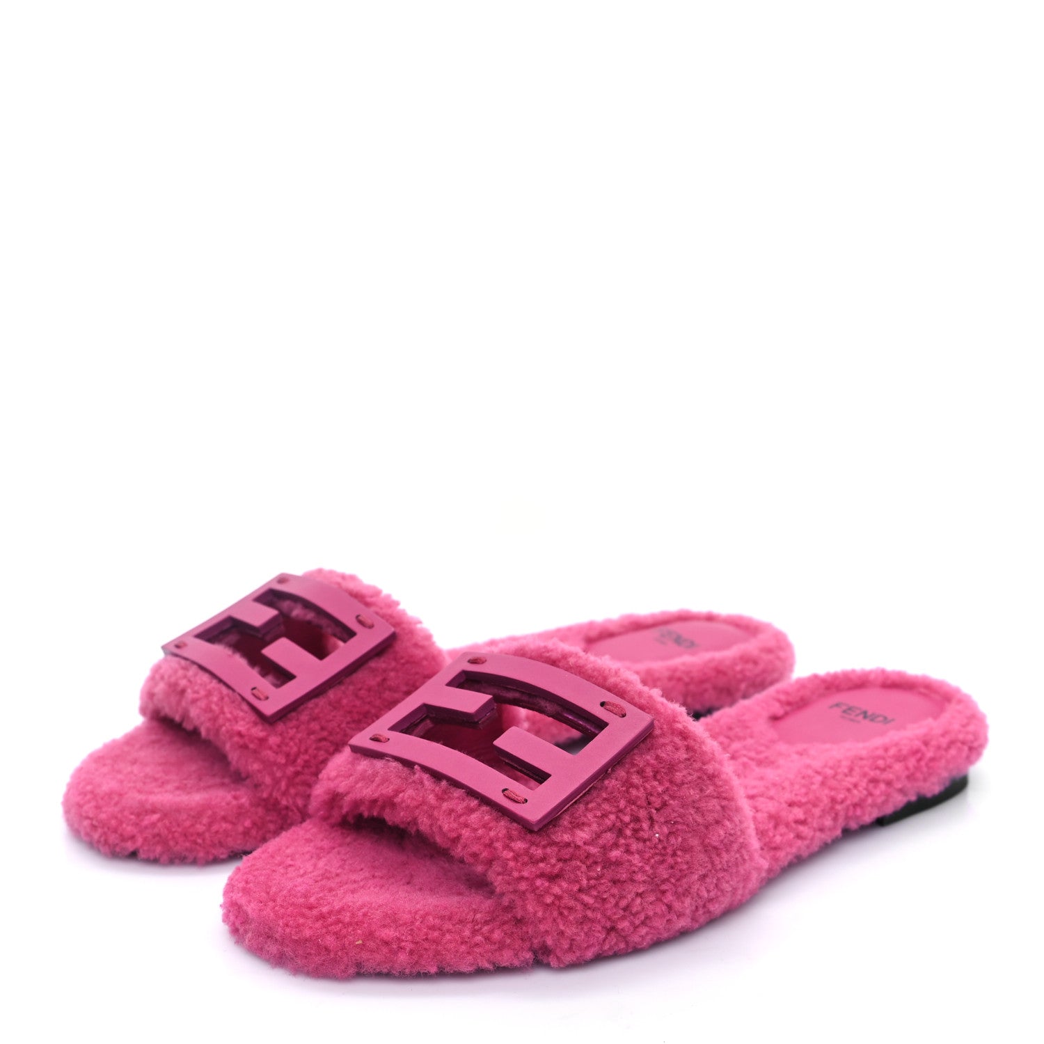 Fendi Shearling FF Baguette Slide Sandals  37 Pink 3 of 8