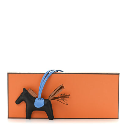 Hermes Milo Lambskin Grigri Rodeo Horse Bag Charm PM Black Bleu Saphir Gold 4 of 4