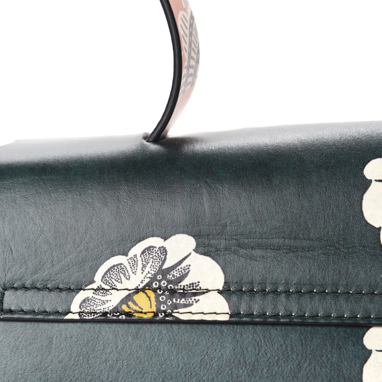Calfskin Floral Print Mime Single Handle Bag Green