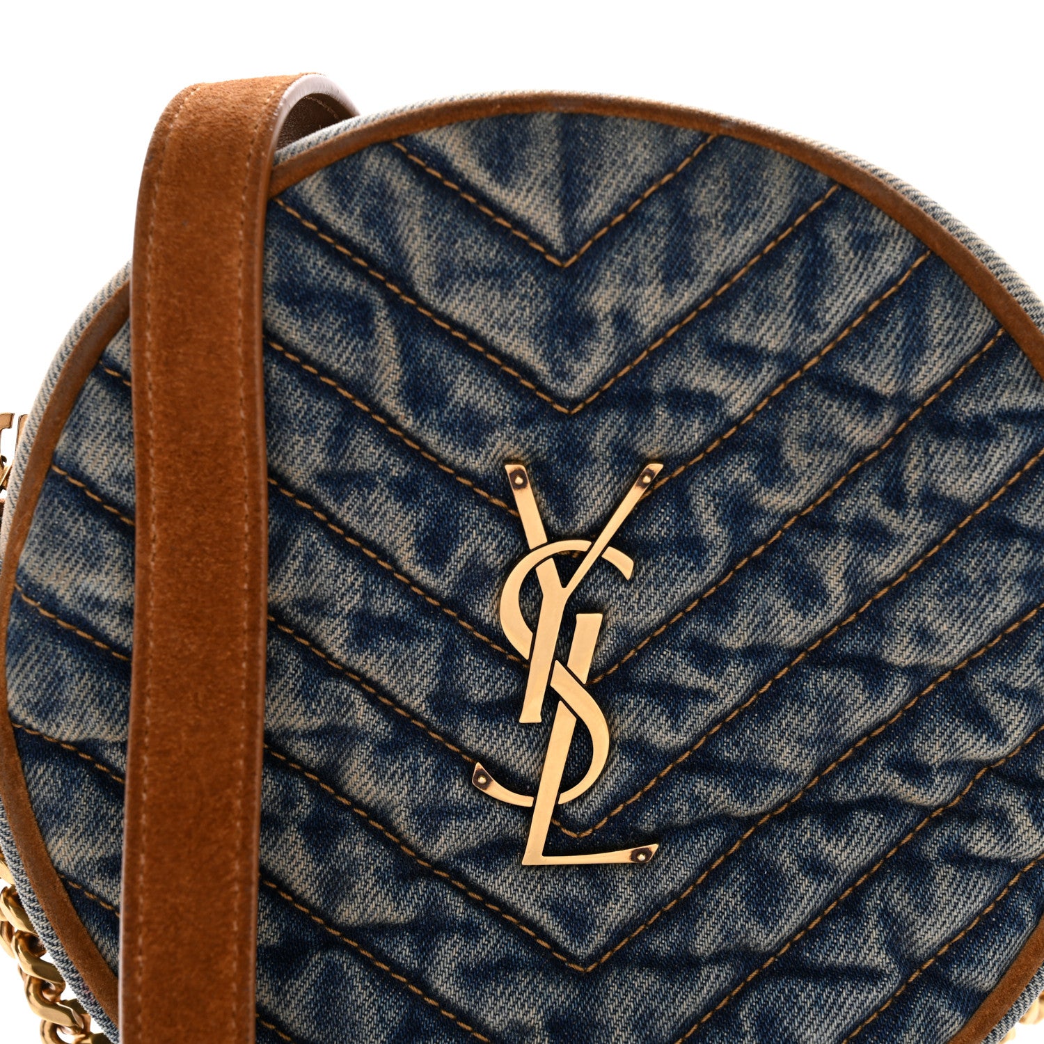 Saint Laurent Denim Quilted Monogram Round Crossbody Bag Rodeo Blue 8 of 13
