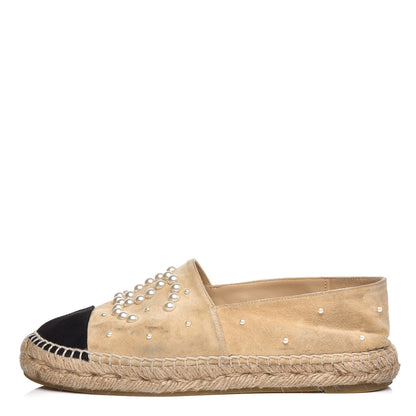 Chanel Suede Pearl CC Espadrilles 37 Beige Black 1 of 9