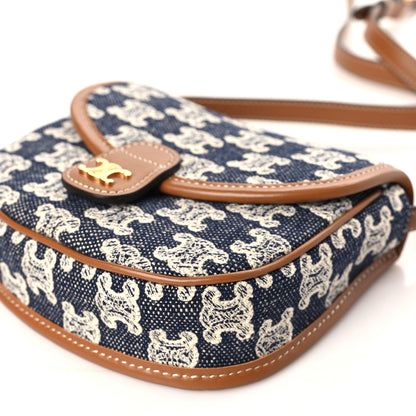 Celine Triomphe Canvas Calfskin Mini Besace Bag Navy White 8 of 8